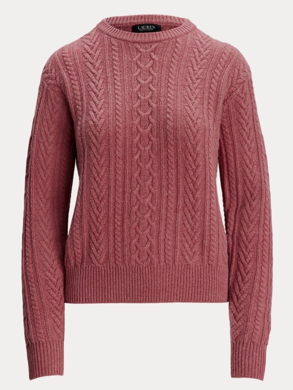 Lauren Ralph Lauren Dusty Rose Wool Cashmere Blend Cable-Knit Crewneck Sweater